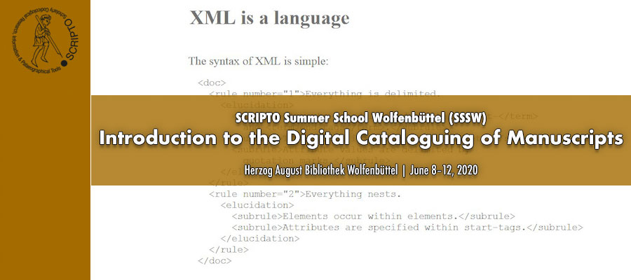 SCRIPTO Summer School Wolfenbüttel (SSSW) - Introduction to the Digital Cataloguing of Manuscripts lead image